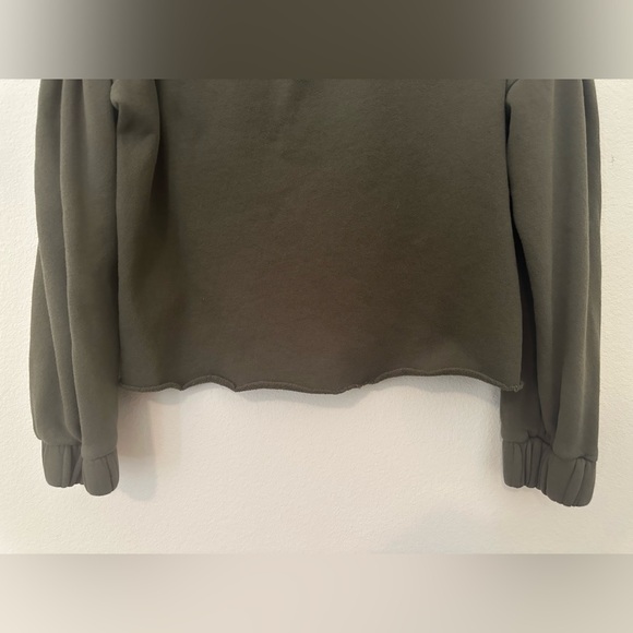 Nation Ltd Olive Green Balloon Sleeve Cropped Sweatshirt Sz S Boxy Minimalist - Picture 7 of 9